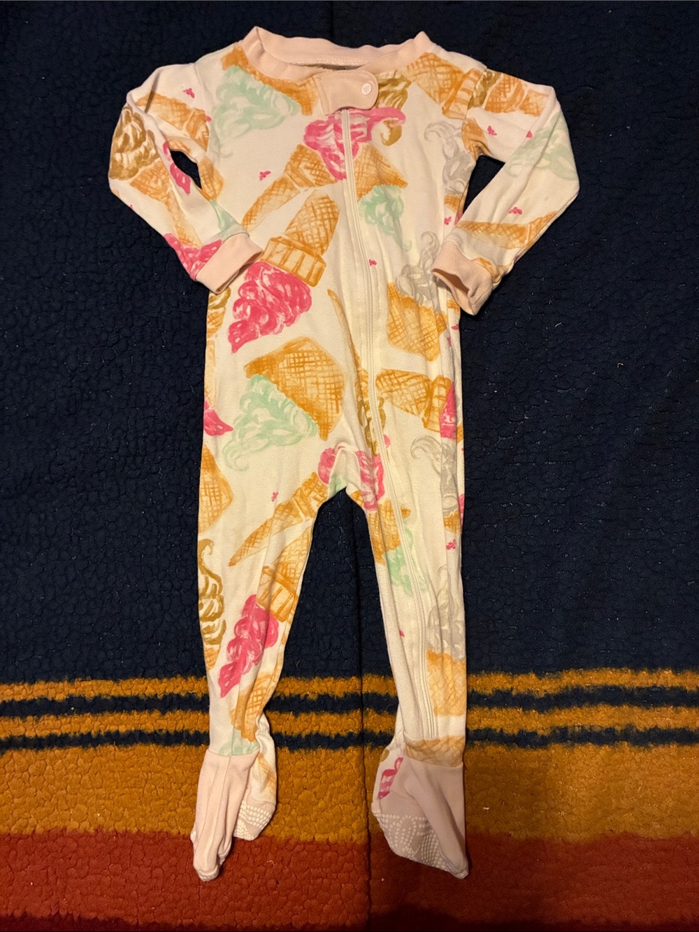 Burt's Bees Baby white Footed One-Piece with Pink and Mint Ice Cream Cones